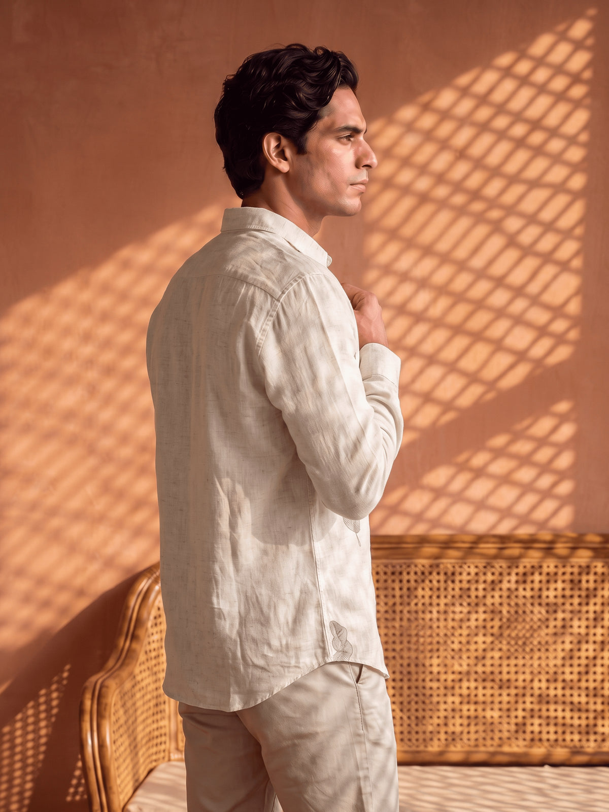 White and Grey Printed Cotton Slim Fit Full Sleeve Shirt