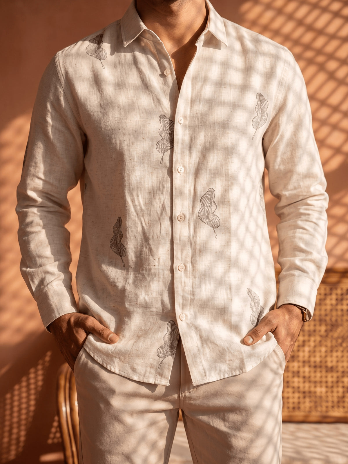 White and Grey Printed Cotton Slim Fit Full Sleeve Shirt
