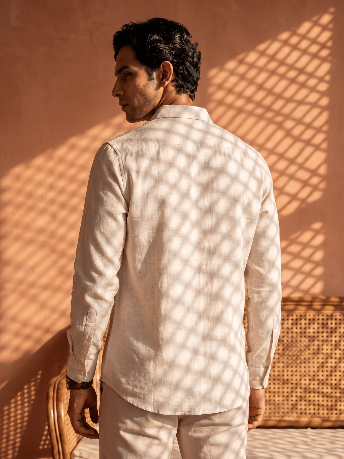 White and Grey Printed Cotton Slim Fit Full Sleeve Shirt