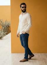 Beige Cotton Slim Fit Full Sleeve Shirt
