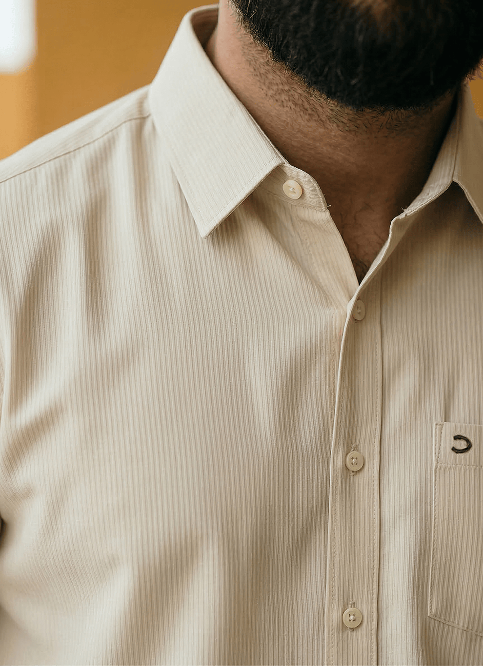 Beige Cotton Slim Fit Full Sleeve Shirt