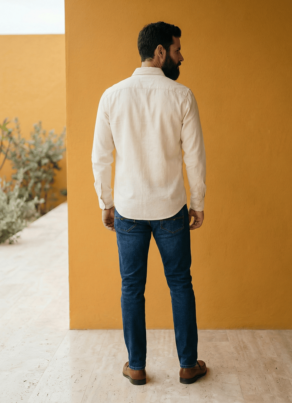 Beige Cotton Slim Fit Full Sleeve Shirt