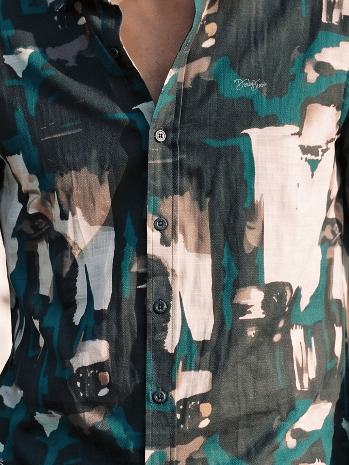 Green Printed Poly Viscose Slim Fit Full Sleeve Shirt