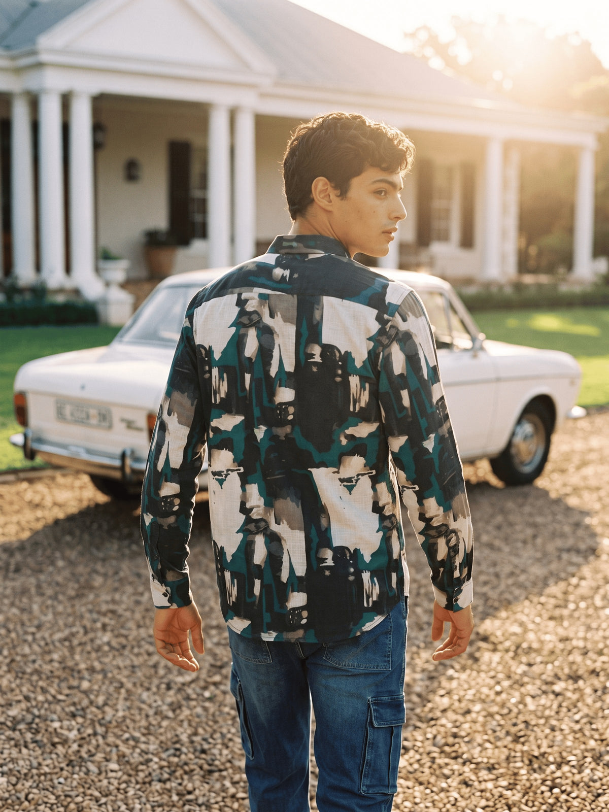 Green Printed Poly Viscose Slim Fit Full Sleeve Shirt