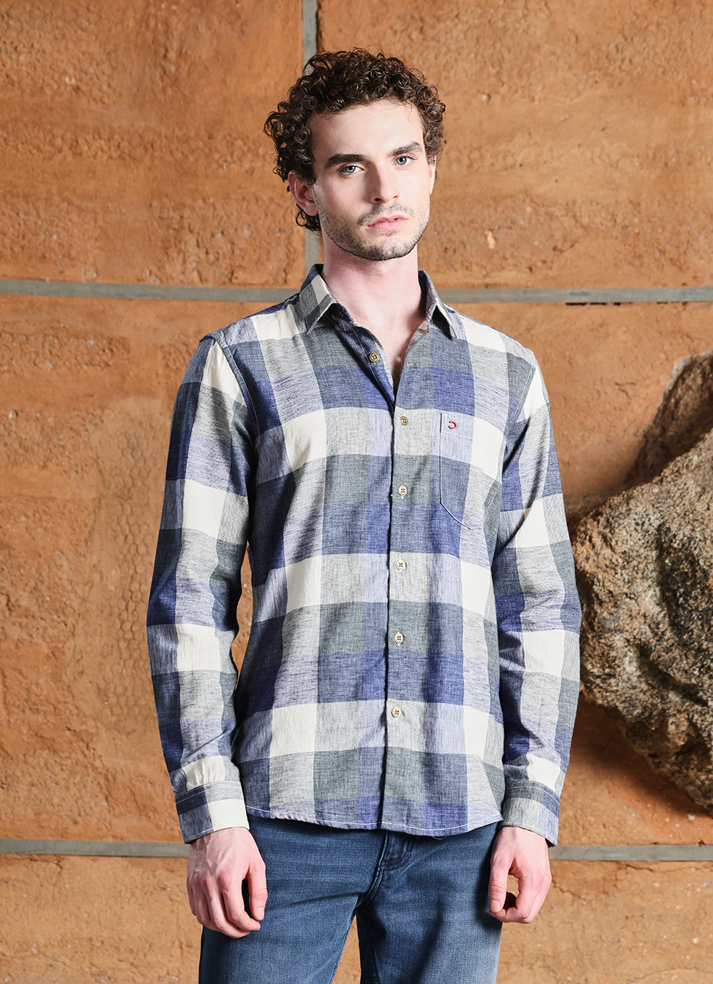 Green Checks Indigo Slim Fit Shirt