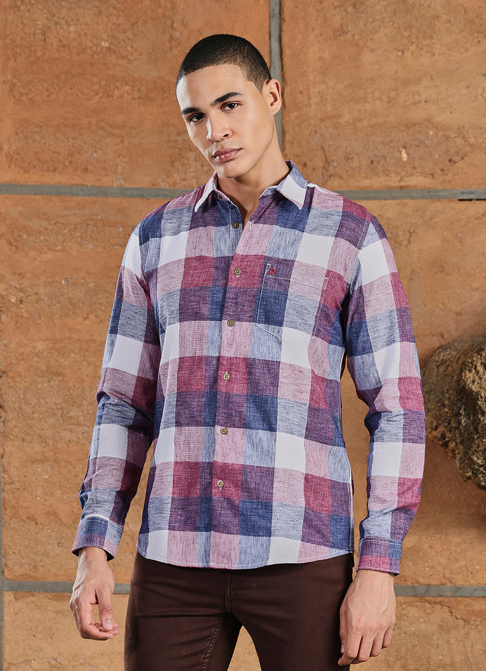 Red Checks Indigo Slim Fit Shirt