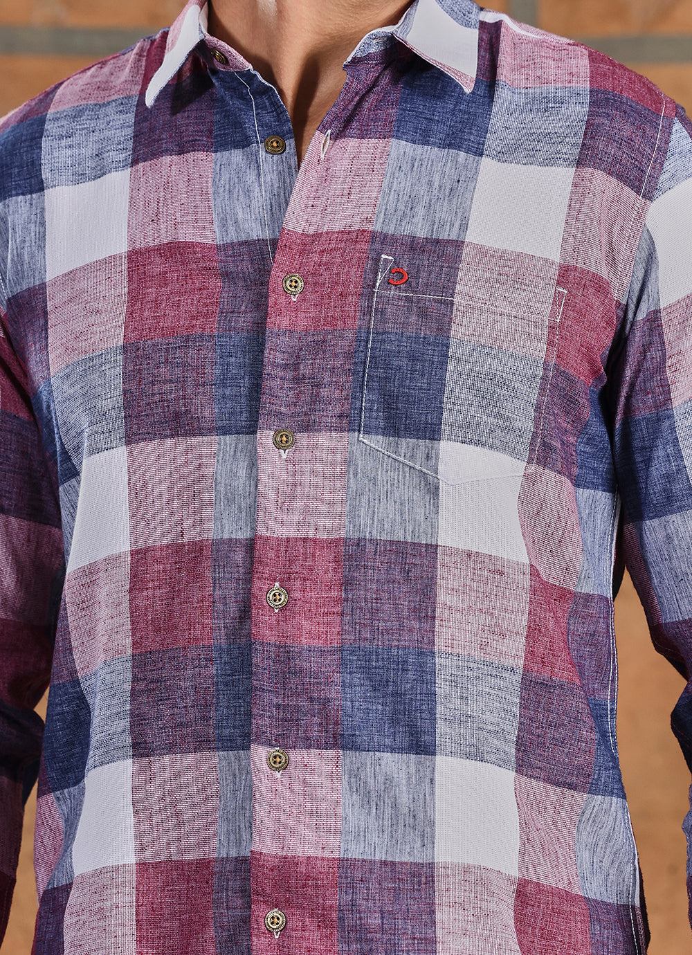 Red Checks Indigo Slim Fit Shirt