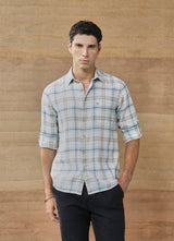 Offwhite Checks Cotton Slim Fit Shirt