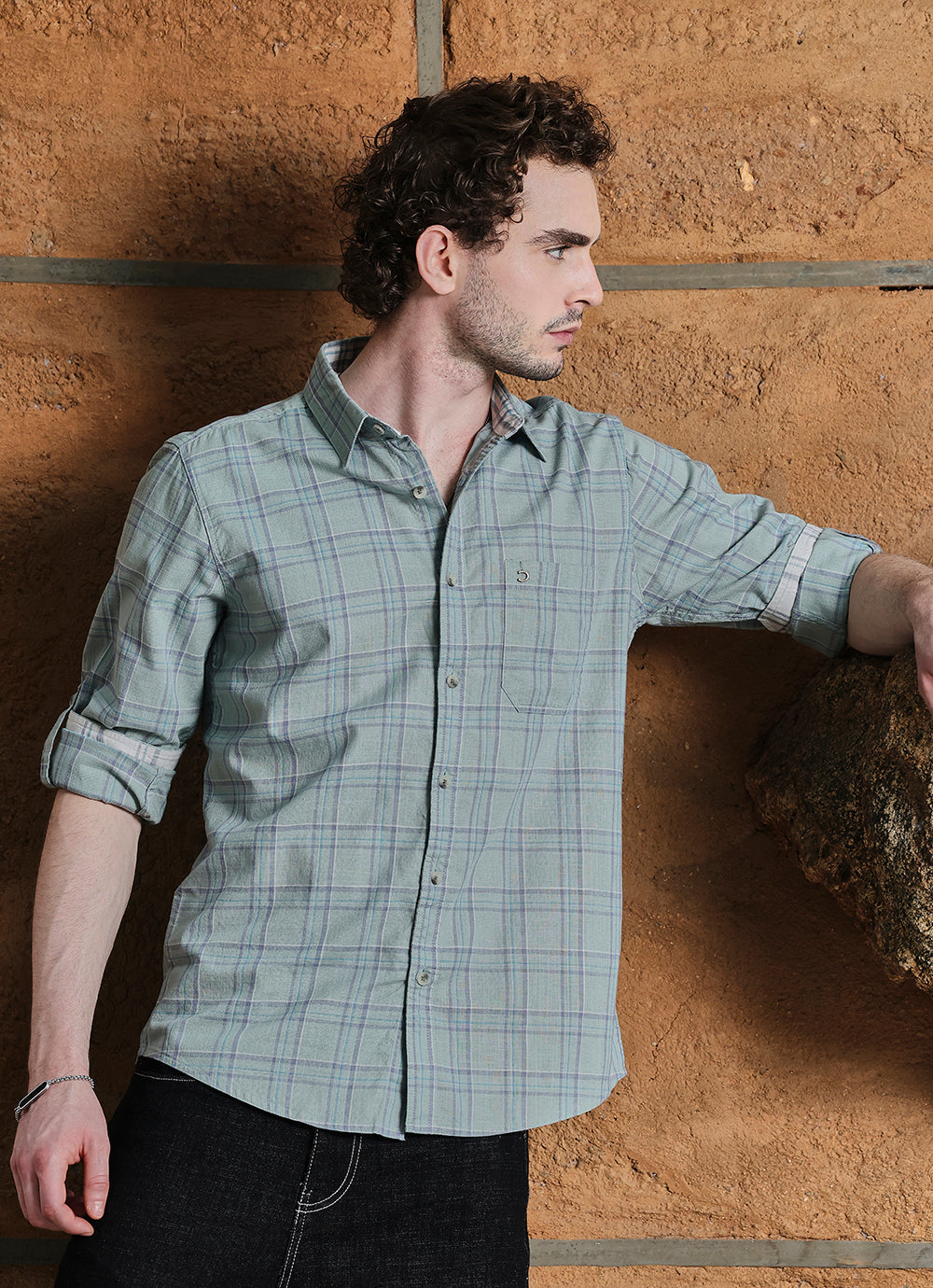 Blue Checks Cotton Slim Fit Shirt