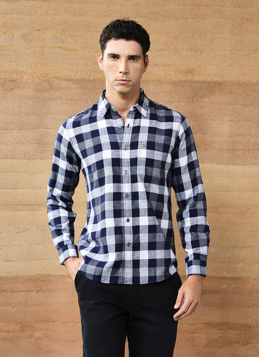 Indigo Checks Indigo Slim Fit Shirt
