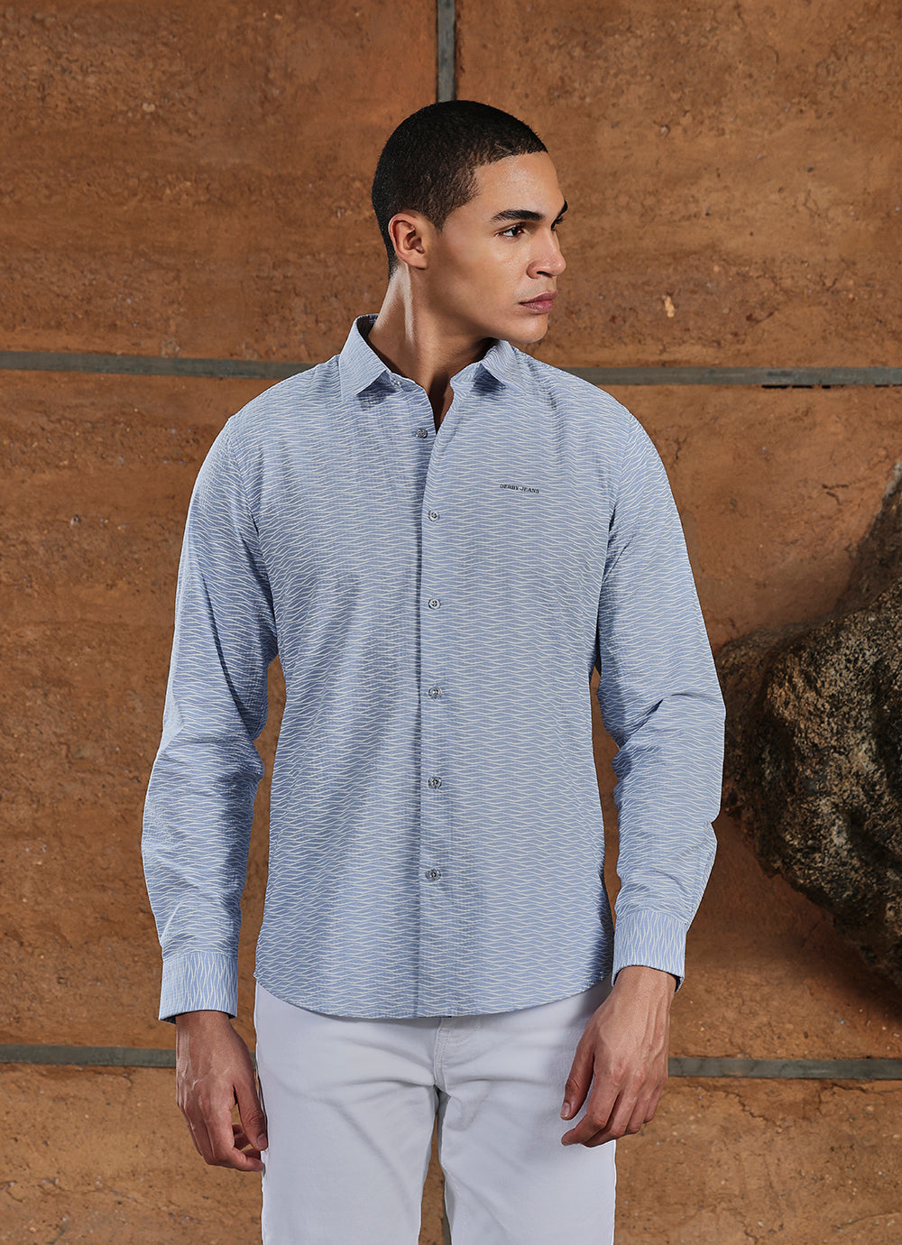 Blue Print Cotton Slim Fit Shirt