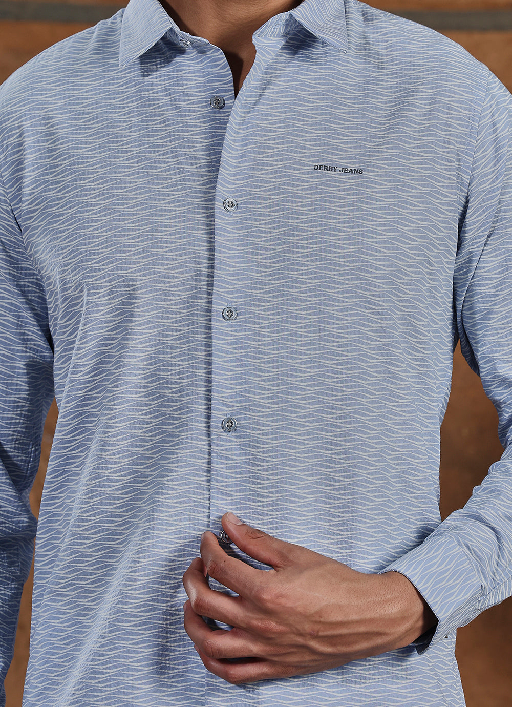 Blue Print Cotton Slim Fit Shirt