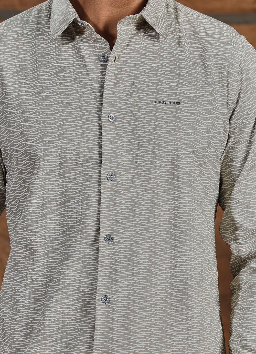 Olive Print Cotton Slim Fit Shirt