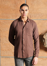 Brown Solids Cotton Slim Fit Shirt