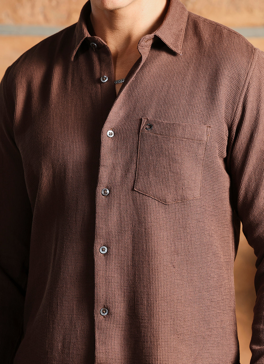 Brown Solids Cotton Slim Fit Shirt