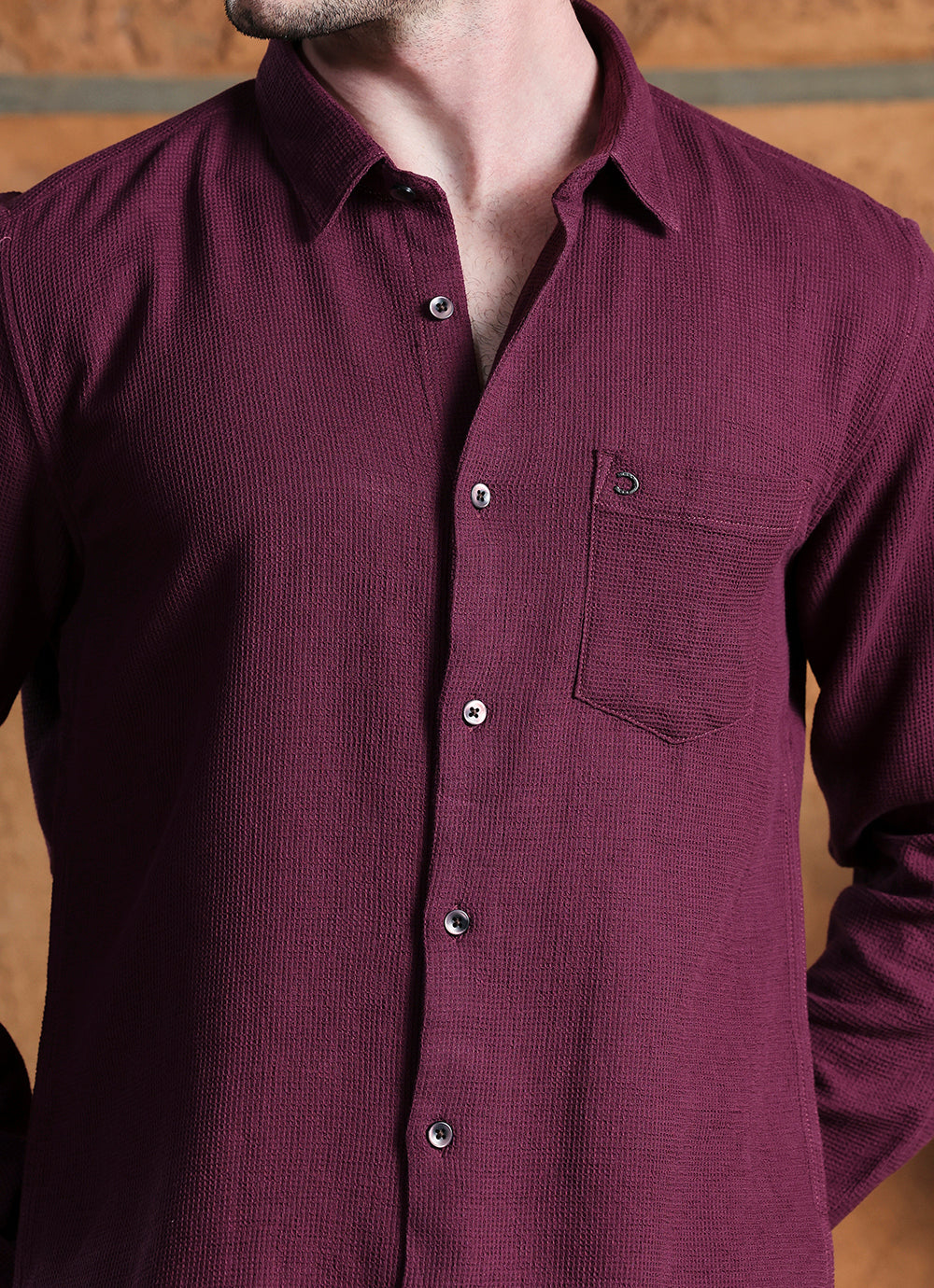 Maroon Solids Cotton Slim Fit Shirt