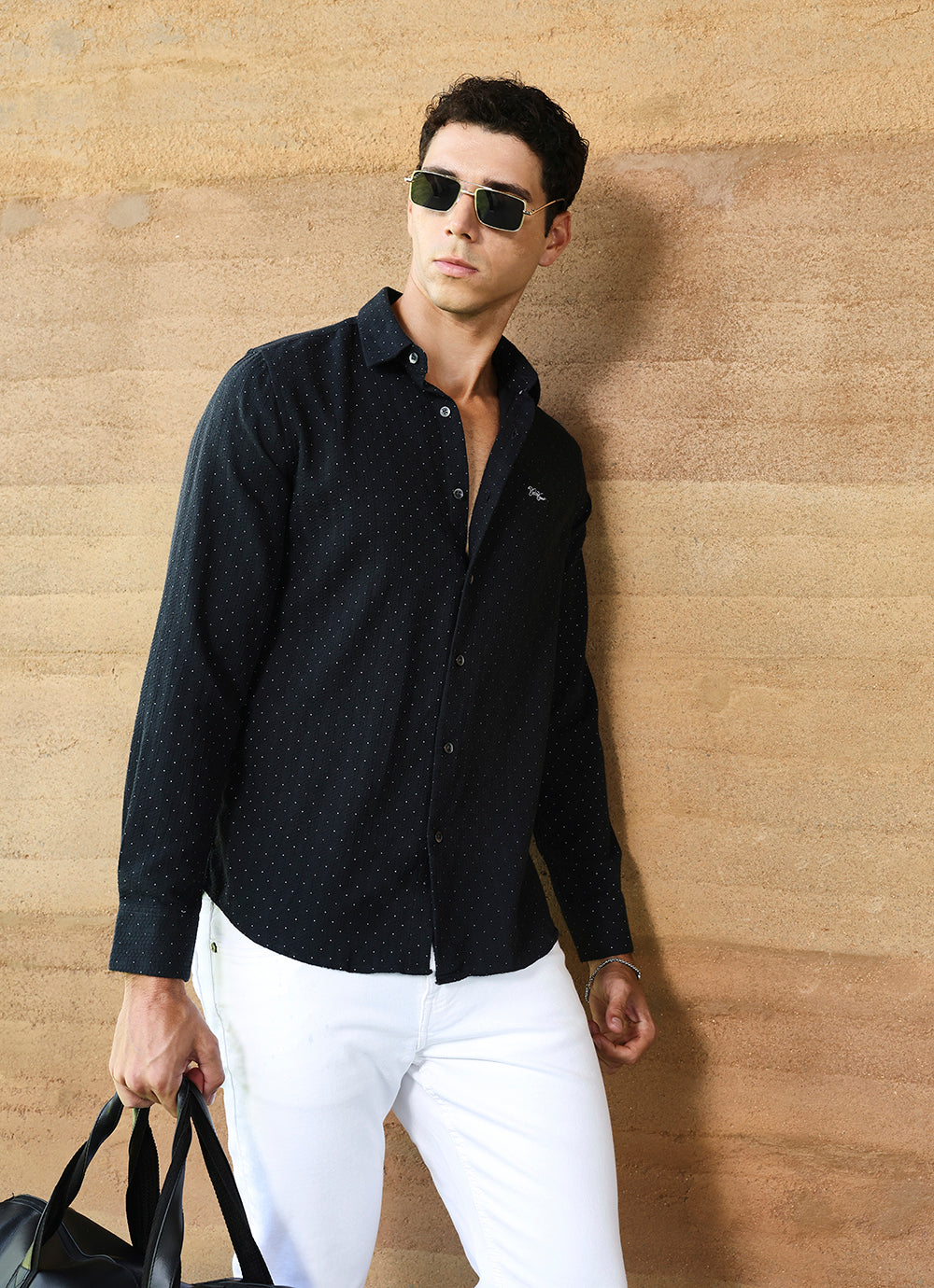 Black Print Cotton Slim Fit Shirt