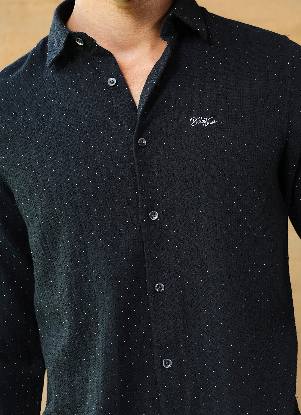 Black Print Cotton Slim Fit Shirt