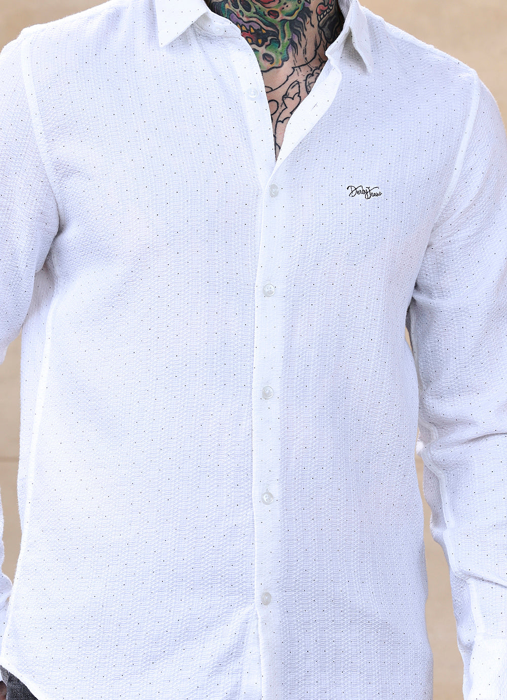 White Print Cotton Slim Fit Shirt