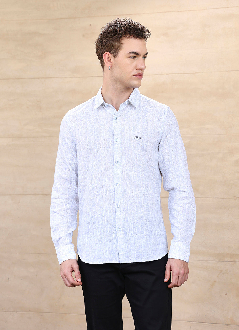 Whitegrey Print Cotton Slim Fit Shirt