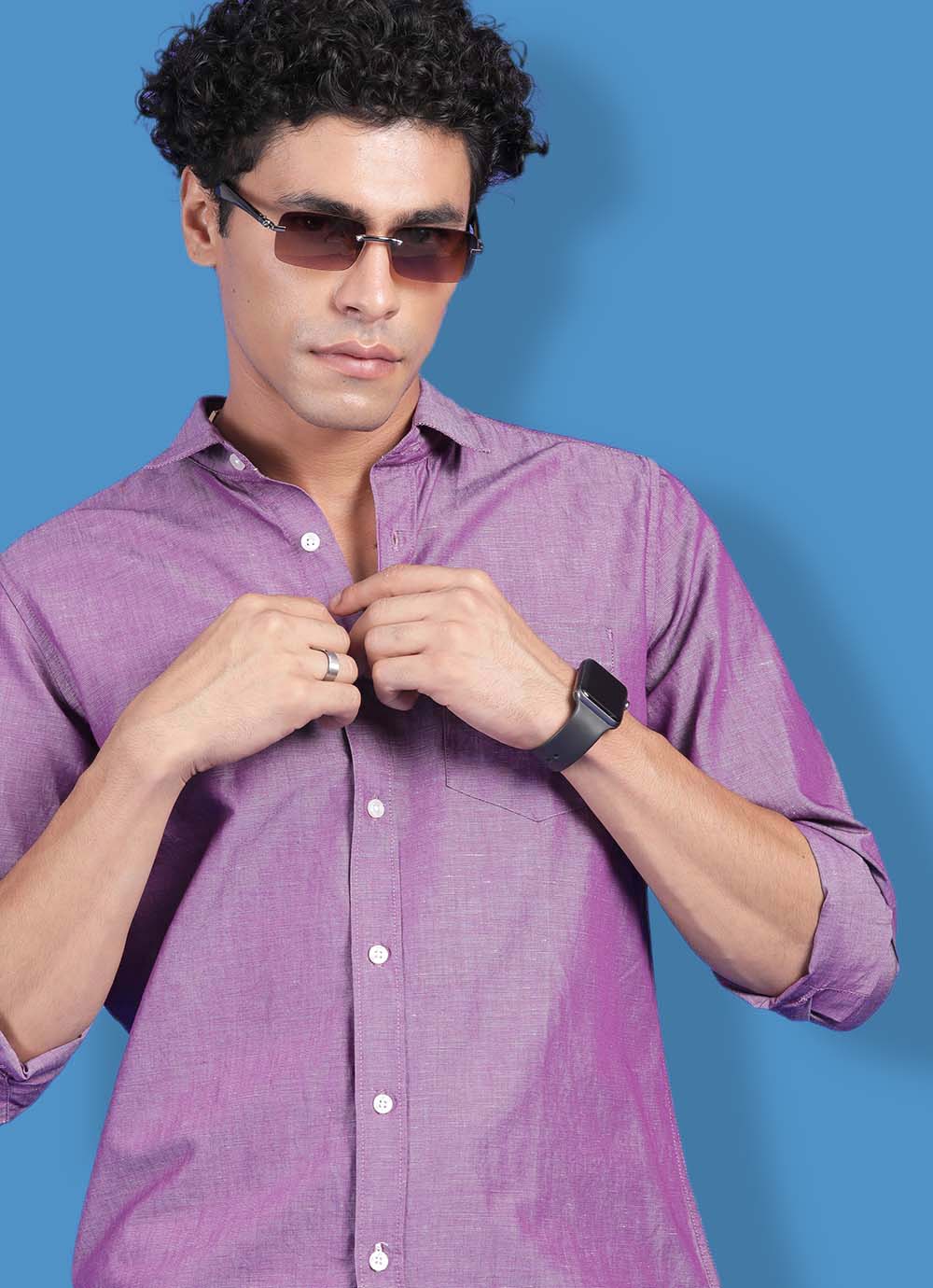 Purple Linen Slim Fit Solid Shirt