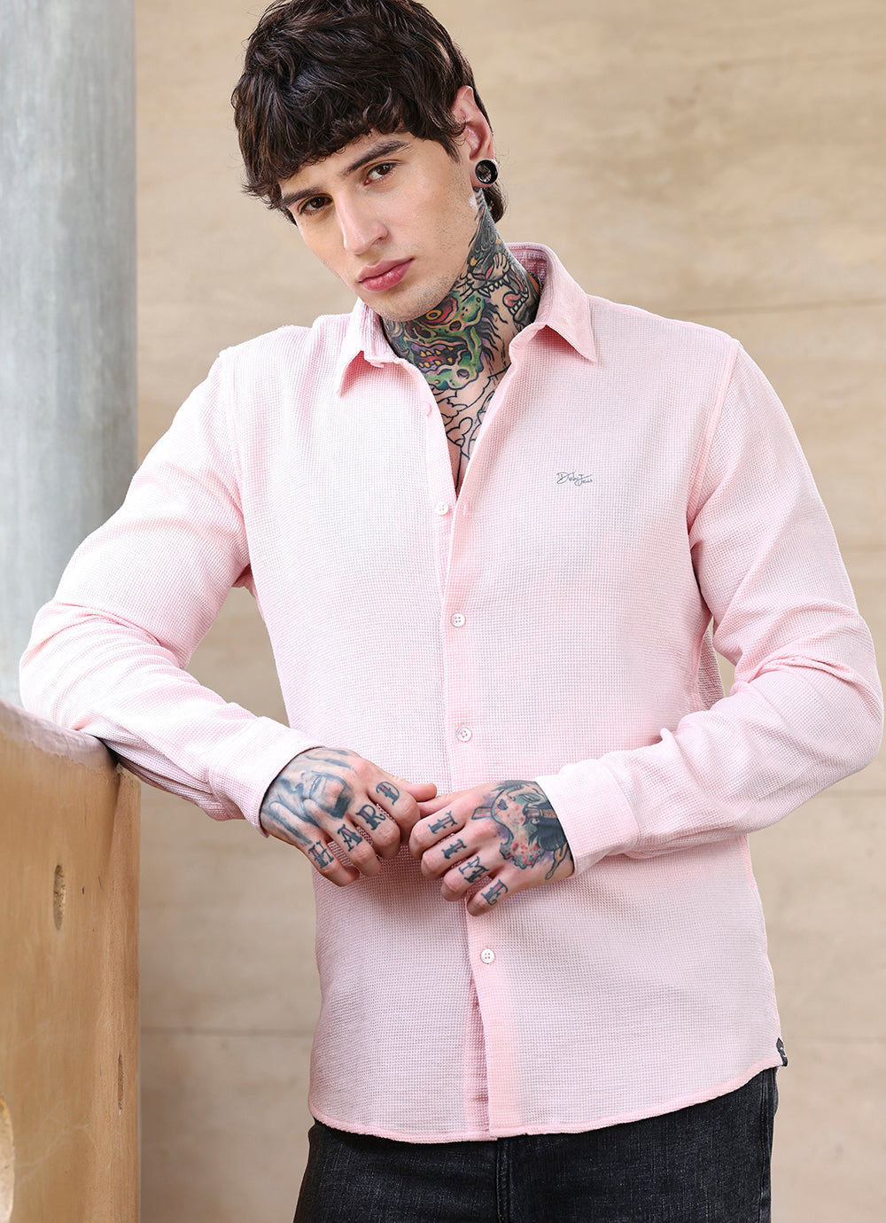 Pink Solids Cotton Slim Fit Shirt