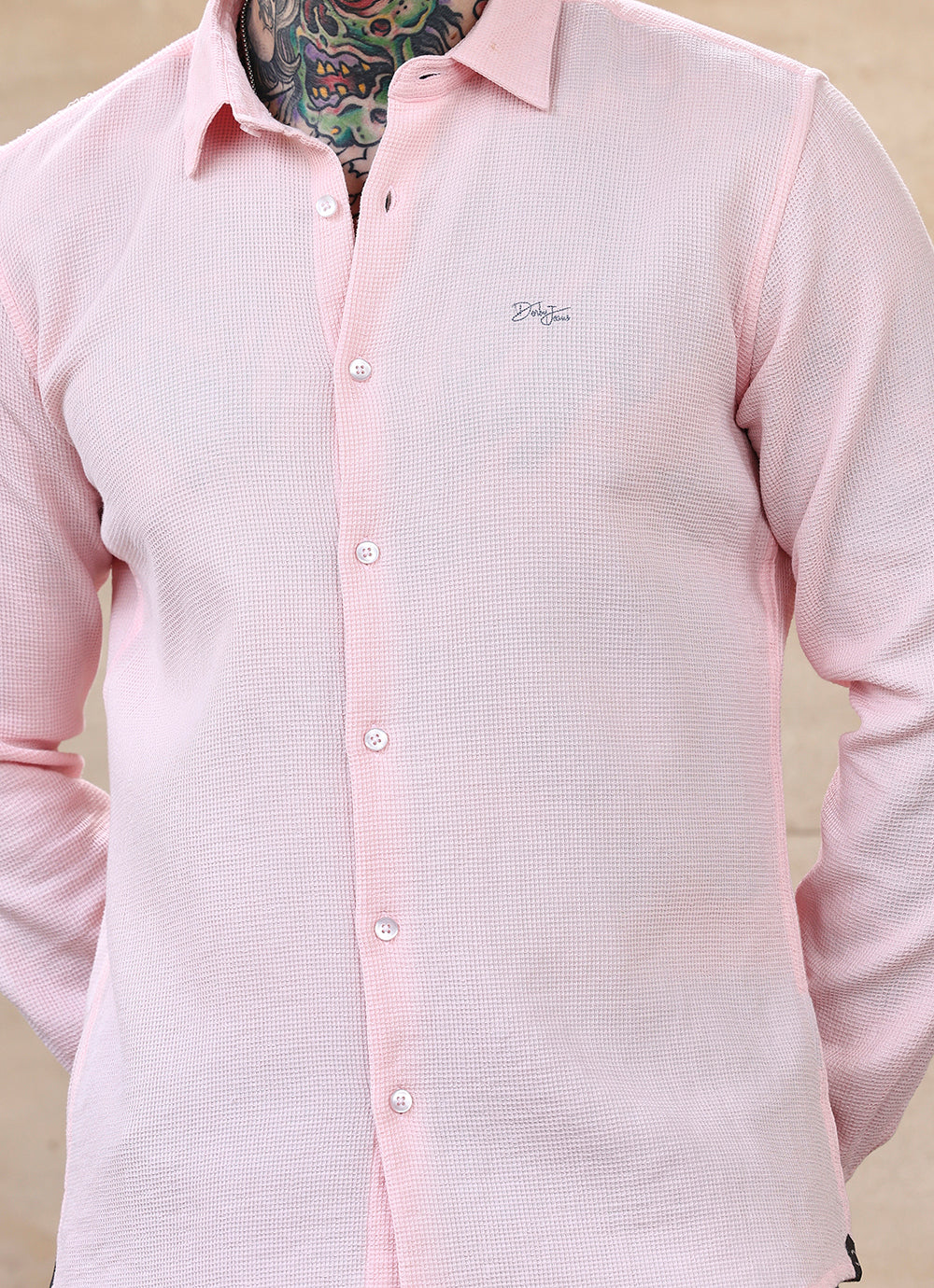 Pink Solids Cotton Slim Fit Shirt