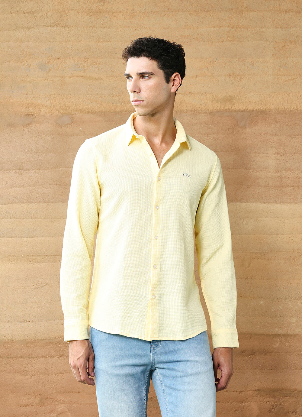 Yellow Solids Cotton Slim Fit Shirt