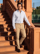 Blue Checked Cotton Linen Slim Fit Full Sleeve Shirt