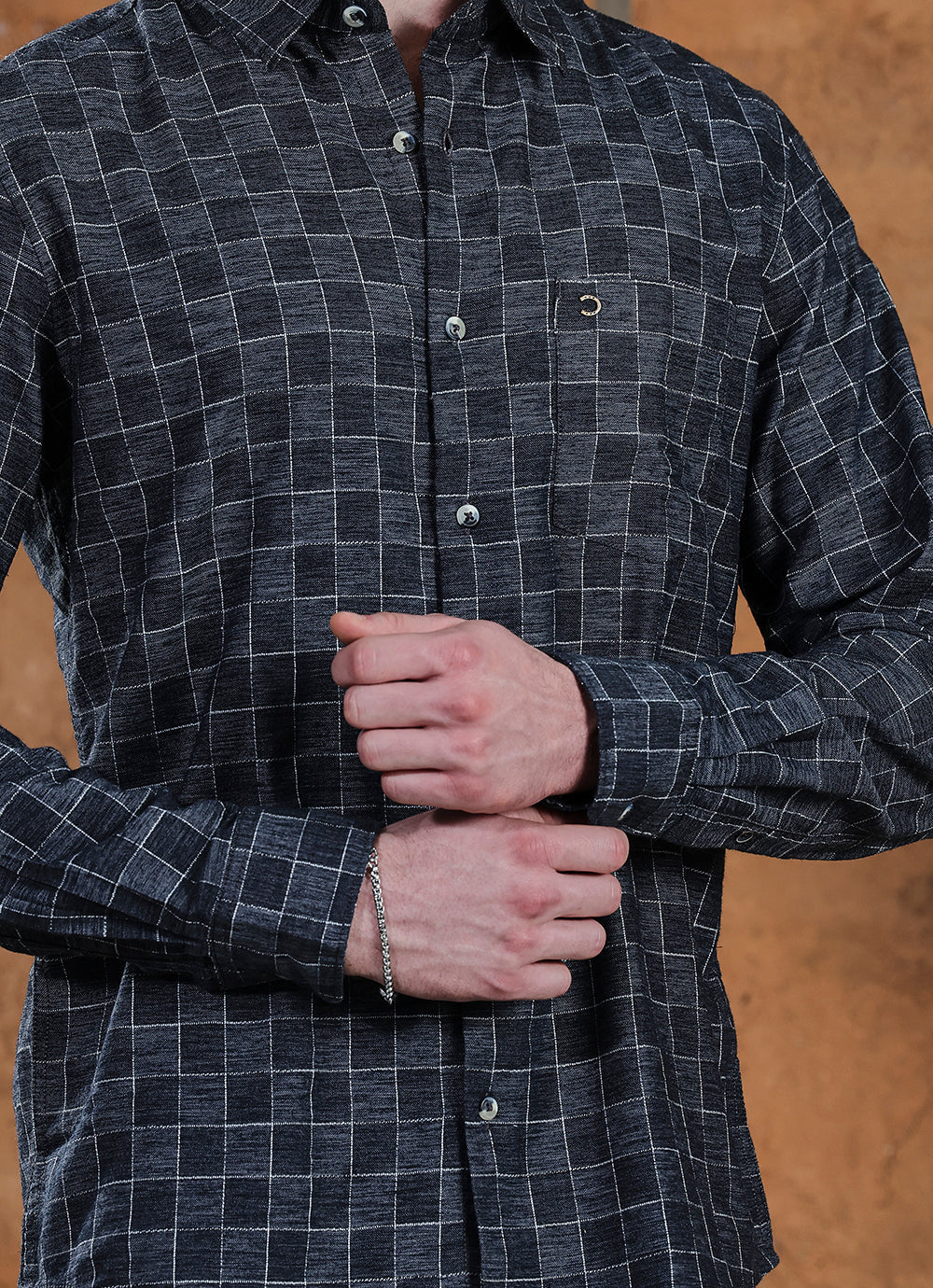 Navy Checks Cotton Slim Fit Shirt