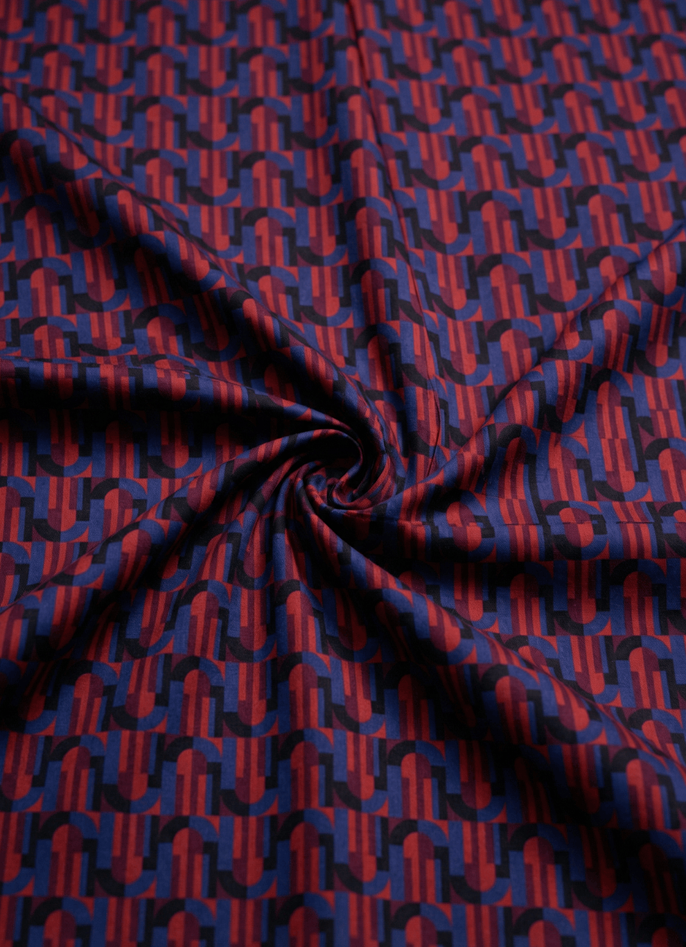 Blue Cotton Satin Print Slim Fit Full Sleeve Shirt