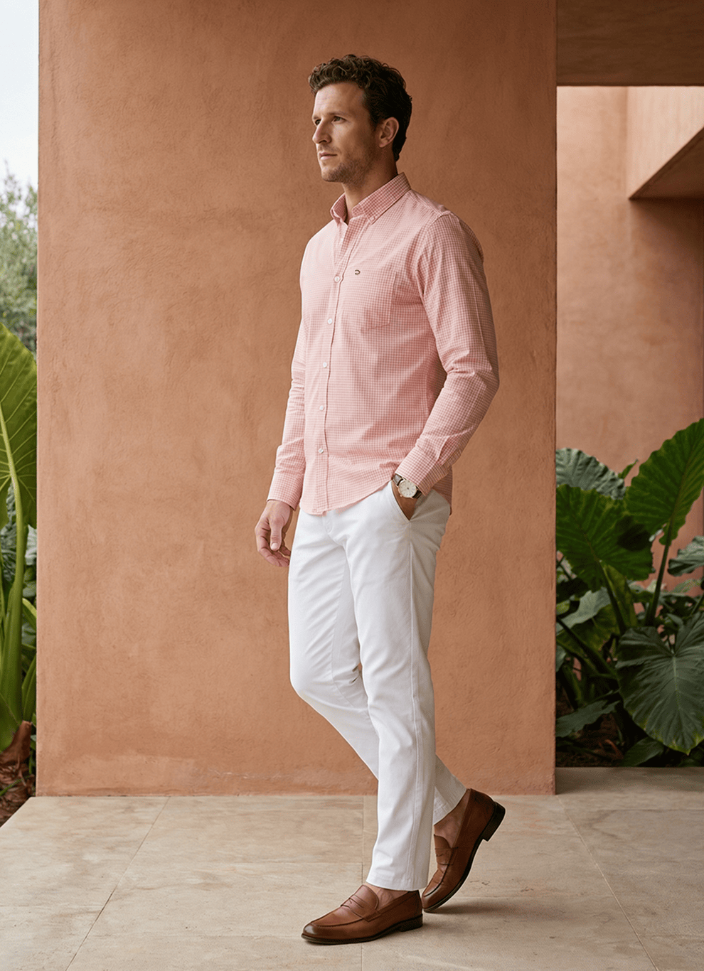 Coral Cotton Seersucker Stripes Slim Fit Full Sleeve Shirt