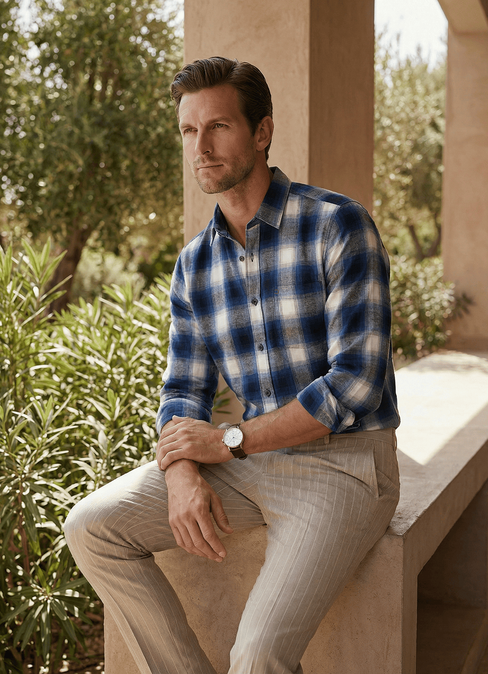 White Indigo Checks Cotton Slim Fit Full Sleeve Shirt