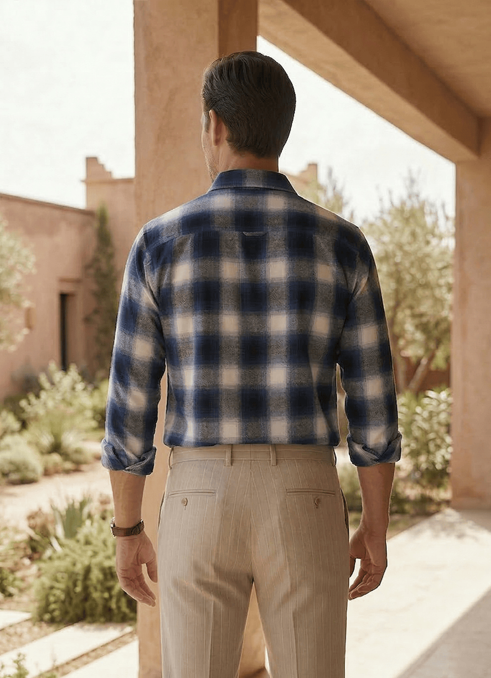 White Indigo Checks Cotton Slim Fit Full Sleeve Shirt