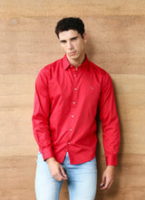 Red Solids Cotton Satin Slim Fit Shirt
