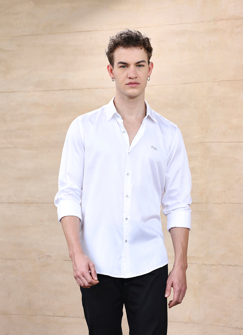White Solids Cotton Satin Slim Fit Shirt