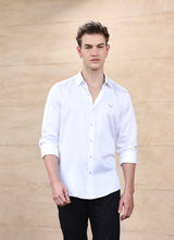 White Solids Cotton Satin Slim Fit Shirt