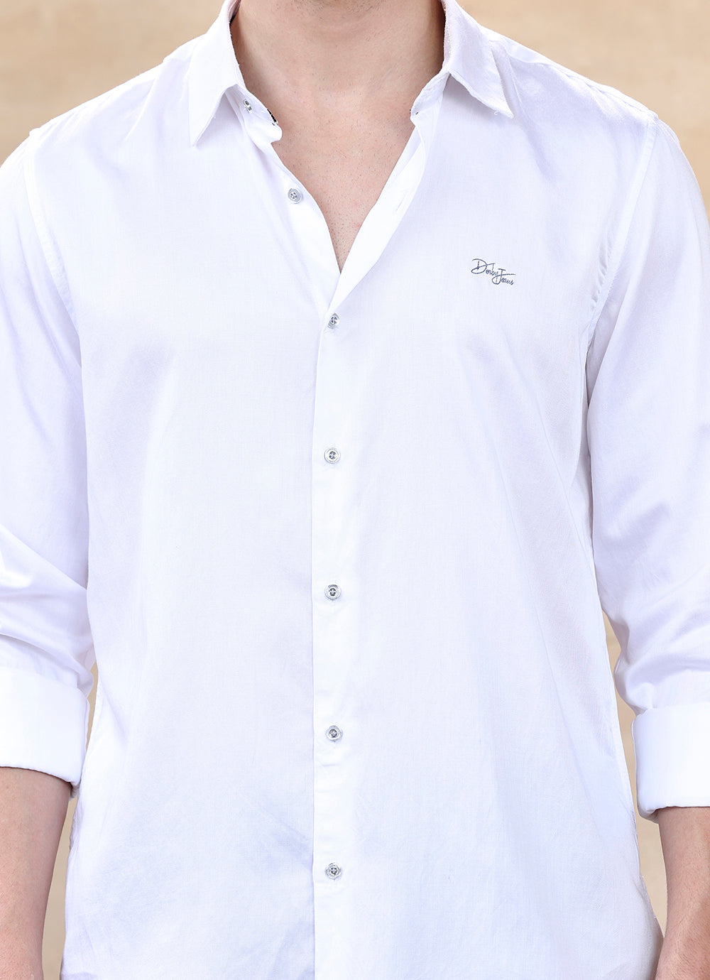 White Solids Cotton Satin Slim Fit Shirt