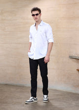 White Solids Cotton Satin Slim Fit Shirt