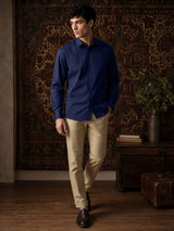 Navy Cotton Stretch Slim Fit Full Sleeve Shirt