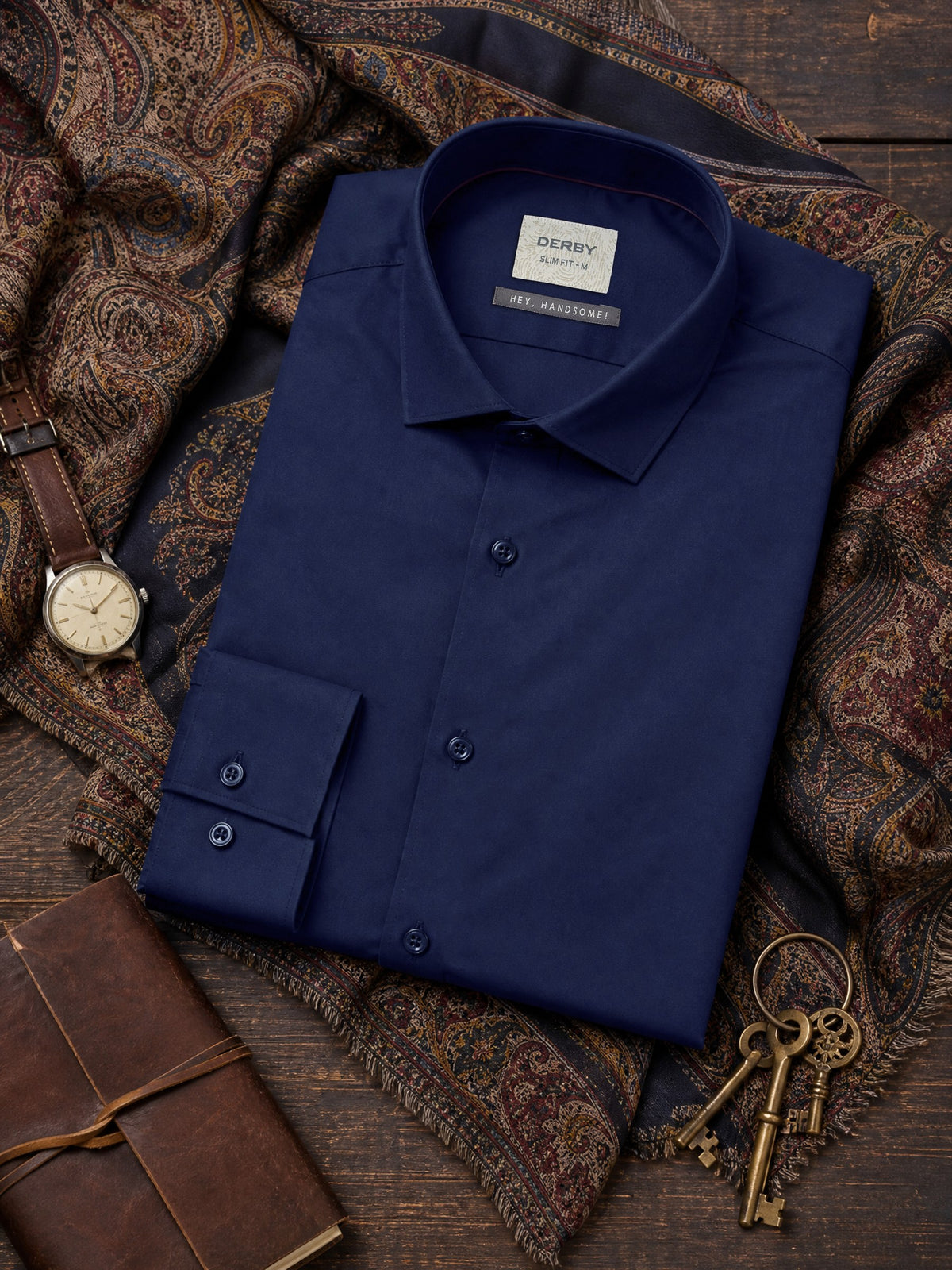 Navy Cotton Stretch Slim Fit Full Sleeve Shirt