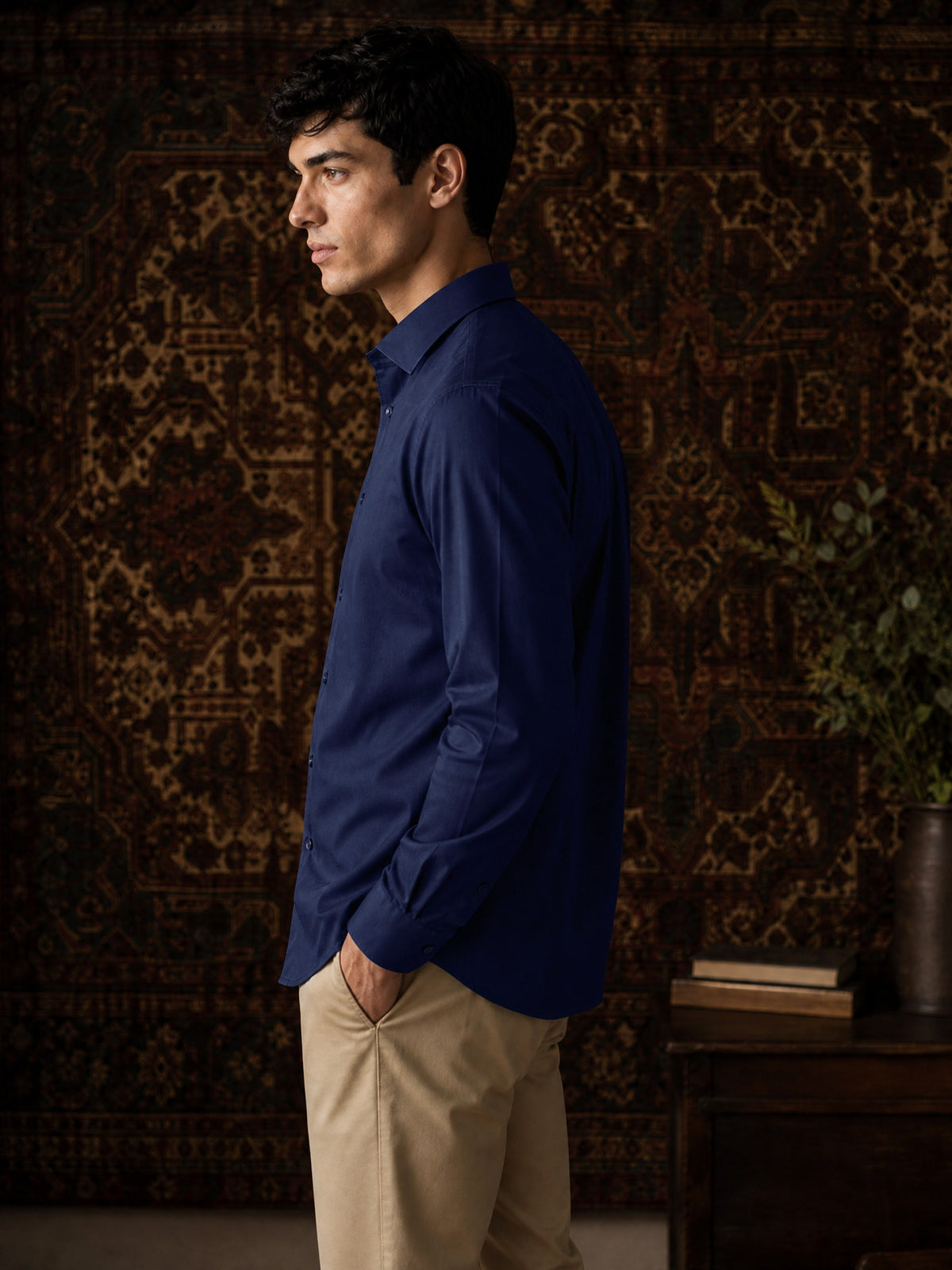 Navy Cotton Stretch Slim Fit Full Sleeve Shirt