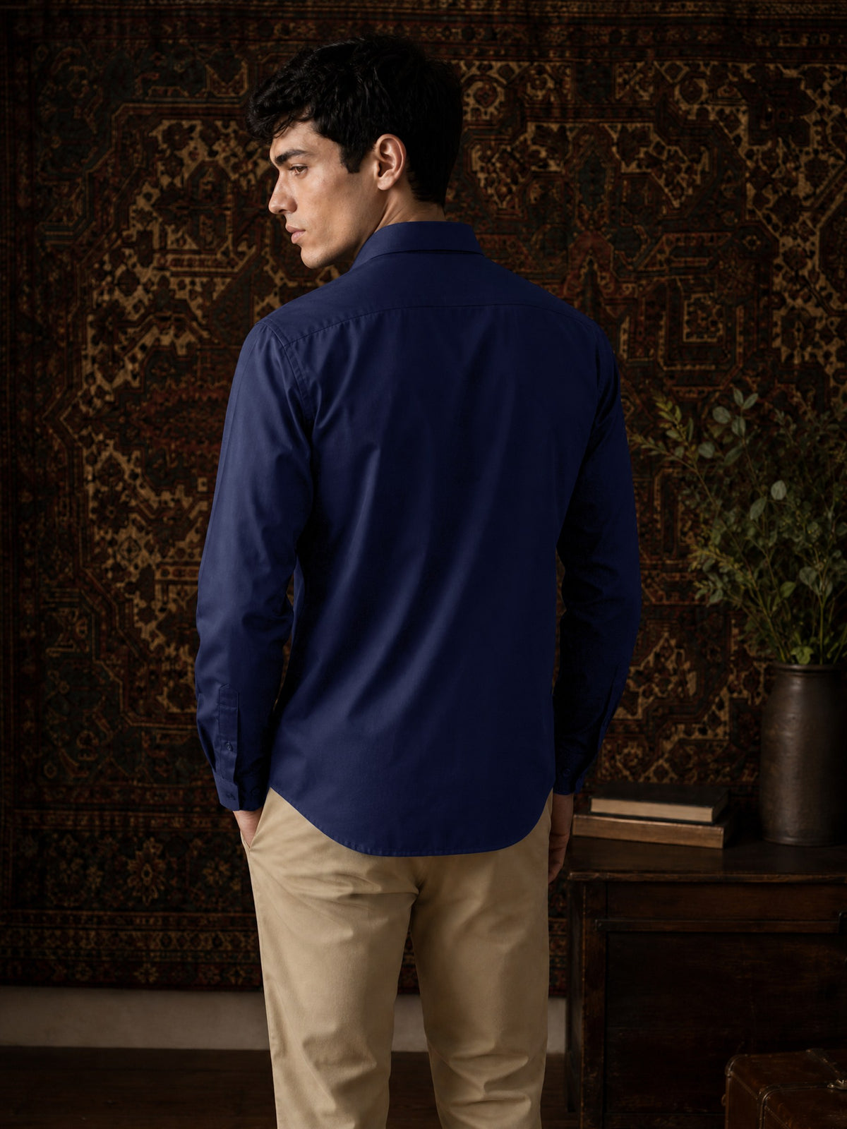 Navy Cotton Stretch Slim Fit Full Sleeve Shirt