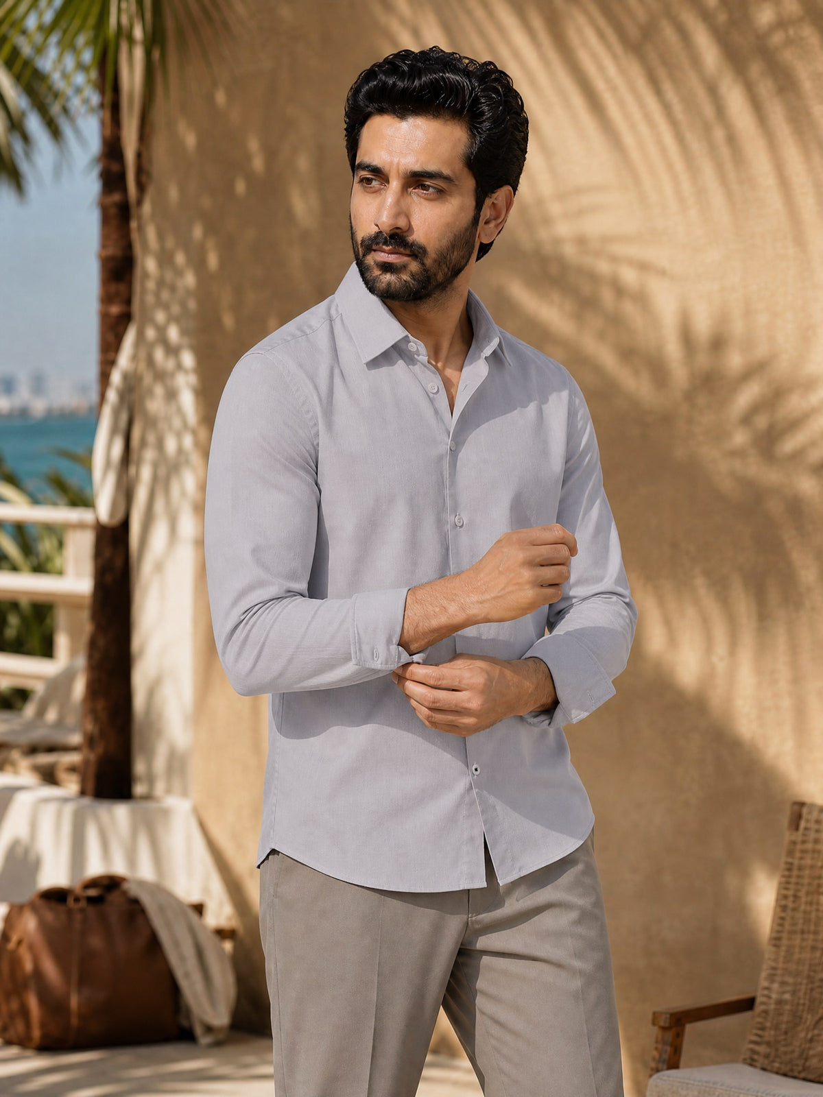 Lavender Cotton Stretch Slim Fit Full Sleeve Shirt