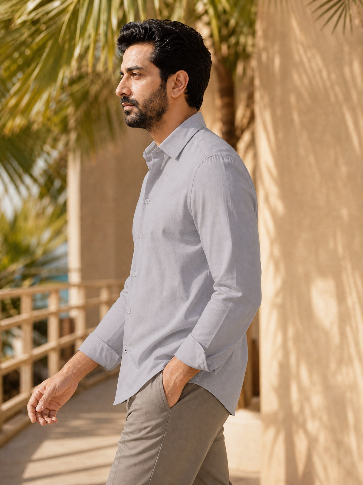 Lavender Cotton Stretch Slim Fit Full Sleeve Shirt