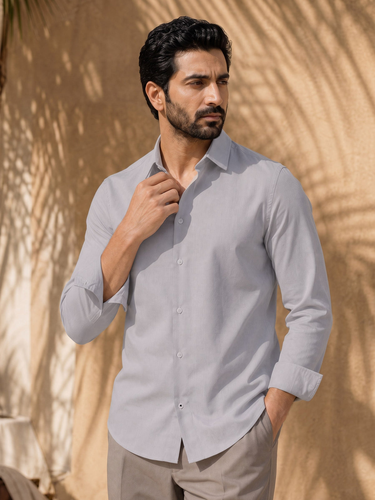 Lavender Cotton Stretch Slim Fit Full Sleeve Shirt