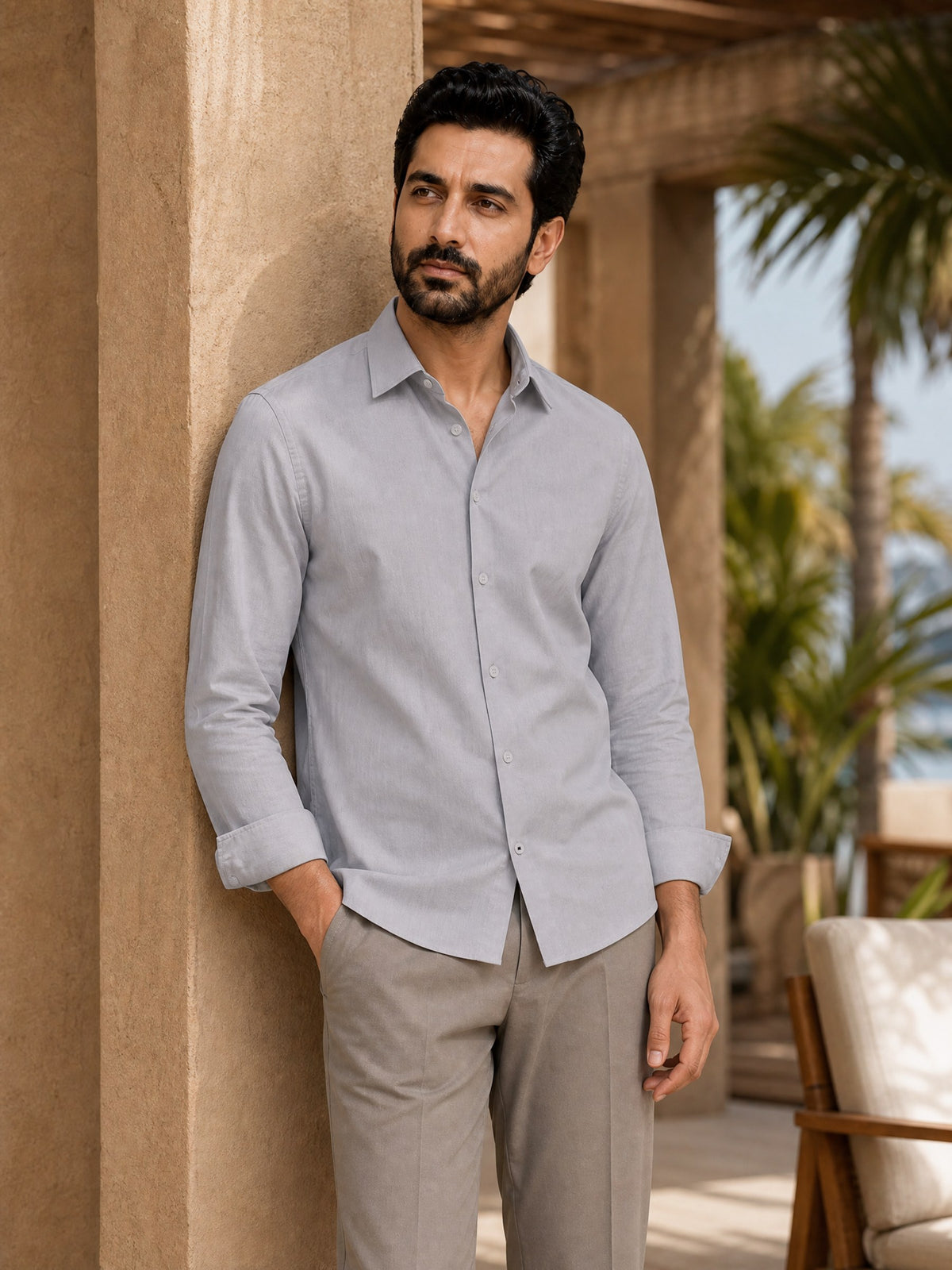 Lavender Cotton Stretch Slim Fit Full Sleeve Shirt