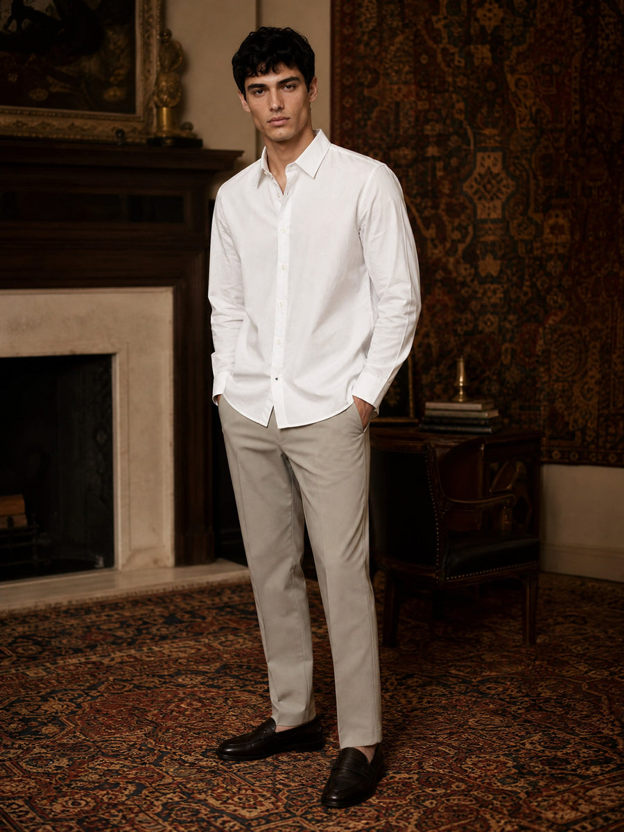 White Cotton Stretch Slim Fit Full Sleeve Shirt