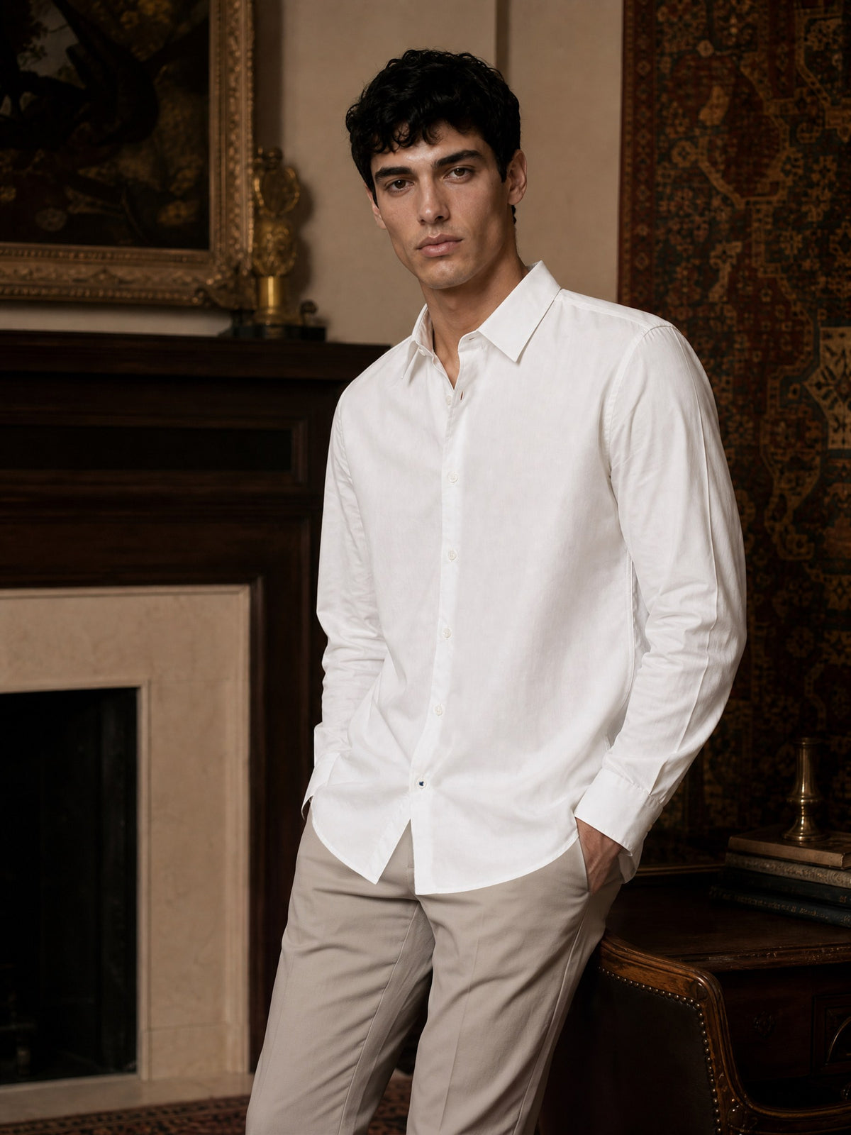 White Cotton Stretch Slim Fit Full Sleeve Shirt