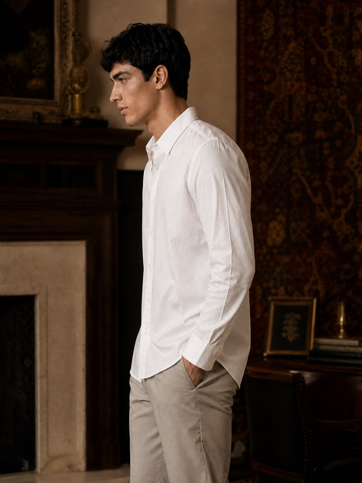White Cotton Stretch Slim Fit Full Sleeve Shirt